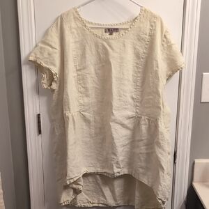 Flax 100% Linen Tunic 2G Plus Yellow Lagenlook Minimalist